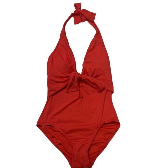 NEW - VINCE CAMUTO Women's Poppy Red Knot-Front Tie Halter One Piece Swimsuit 4 - Picture 2 of 8